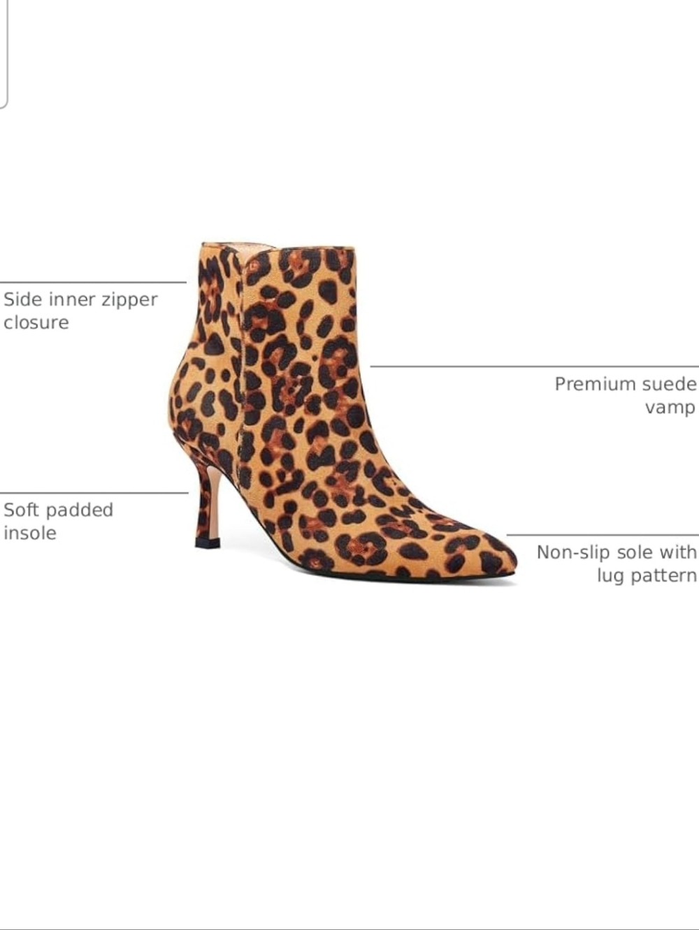 Coutgo Leopard Print Women's Kitten Heel Pointed Toe Booties- 9.5 - Picture 5 of 16